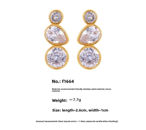 Detailed view of 18K gold plated stainless steel teardrop earrings with zircon stones