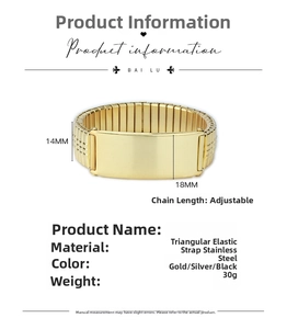 Detail view of gold stainless steel elastic watch band specifications and 18mm connector