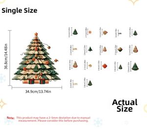 Detailed size specifications for Christmas tree wall stickers and small decorative decals