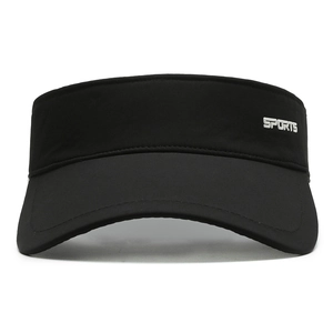 Women's black sun visor hat for golf and sports with a white SPORTS logo patch
