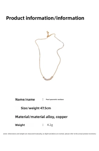 Macro detail of geometric pearl necklace with 47.5cm gold chain in alloy and copper