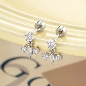 Titanium Steel Cartilage Earring Stud Micro Inlaid Zircon Geometric Cross Starburst Pendant Helix Tragus Piercing Accessory