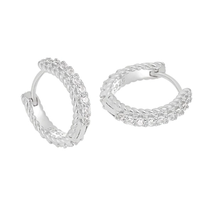 Elegant S925 sterling silver hoop earrings with twisted rope design and paved zircons