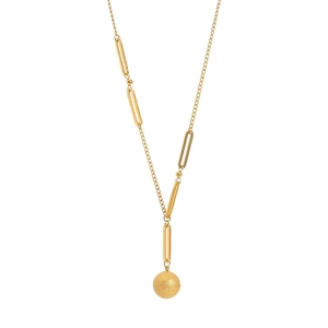 Minimalist titanium steel necklace with gold foil frosted ball pendant on white background