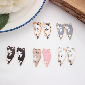 Dainty enamel cat charms in six colors for DIY jewelry making and handmade crafts