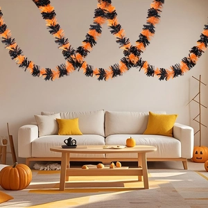 Halloween 2.7m orange and black tinsel garland hanging decoration for party wall decor
