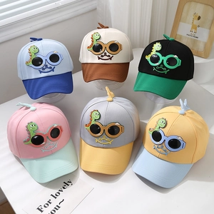 Casquette De Baseball Enfant Coton Mélangé Dinosaure Dessin Animé Avec Lunettes De Soleil Chapeau Extérieur Pour Bambins