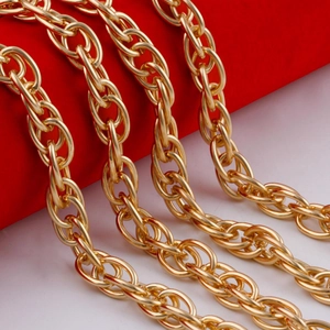Polished KC gold twisted rope chain necklace for men with 60cm length and shiny metal finish