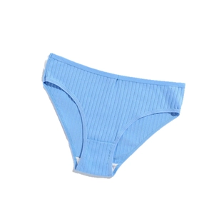 Light blue ribbed cotton panties for women in a soft, breathable low-waist briefs style