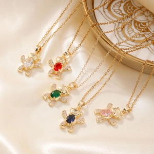 Fashion Copper Zirconia Teddy Bear Pendant Necklace Gold Plated Animal Shape Clavicle Chain For Women Daily Party Jewelry Gift