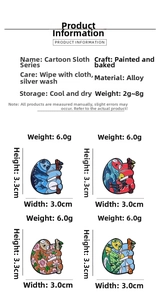 Detailed size specifications of cute cartoon sloth alloy pins in four colors