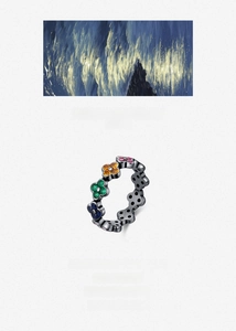 Detailed view of S925 silver ring featuring black plated finish and rainbow clover stones