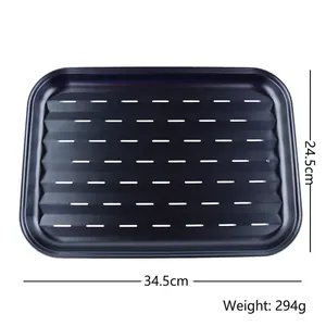 Outdoor stainless steel BBQ grill pan with drain holes 34.5x24.5cm and 294g weight