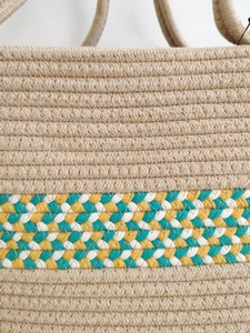 Große Schultertasche aus Baumwollseil in Beige, Gelb und Türkis für den Strandurlaub