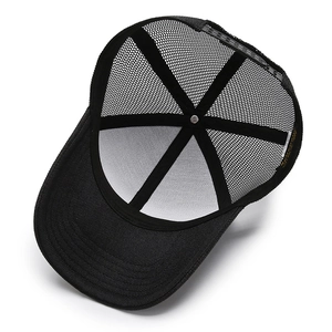 Classic black mesh trucker cap with breathable fabric and adjustable snapback closure