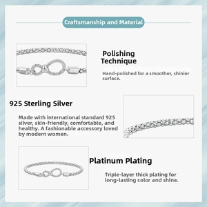 Detail of 925 sterling silver infinity heart clasp with a triple-layer platinum plating finish