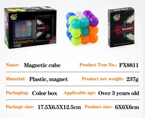 Detailed view of colorful magnetic cube set with guide cards and premium gift packaging