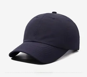 Side view of dark blue breathable quick-dry baseball cap with narason logo detail