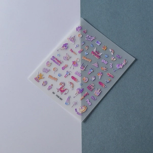 5D embossed magic elf nail stickers with purple castle and unicorn laser patterns