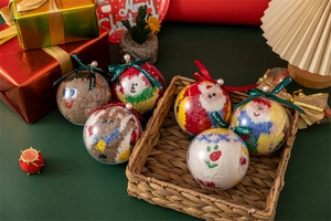 Christmas coral fleece socks inside decorative clear baubles with festive embroidery