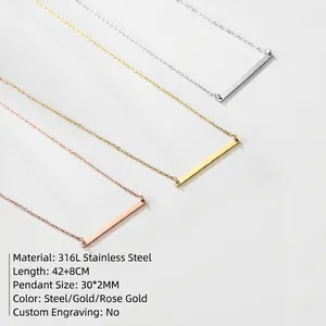 Collier barre minimaliste en acier inoxydable 316L finitions or, argent et or rose