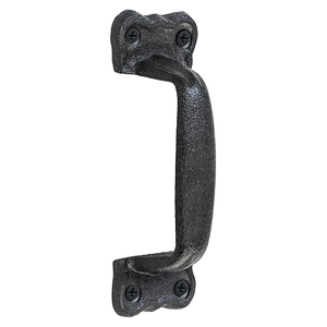 Vintage black cast iron door handle with hammered texture and industrial rustic style