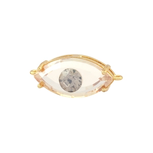 Detailed close-up of champagne faceted evil eye pendant with gold plating and zircons