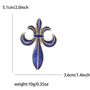 Fleur-de-lis enamel sword brooch in blue and gold with size and weight dimensions