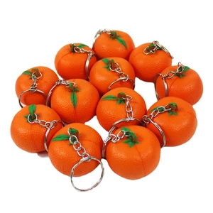 Squeeze orange fruit keychains set made of soft PU foam with silver metal rings