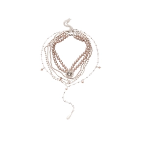 Elegant multi-layer necklace with pink pearls and rhinestone teardrop pendant charm