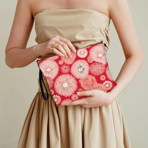 Floral Print Makeup Bag Polyester Linen Cosmetic Pouch With Zipper And Hand Strap Travel Storage Organizer