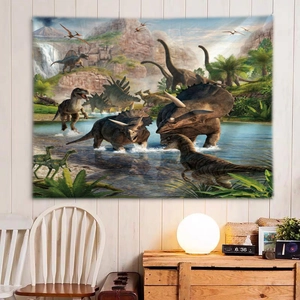 Arazzo realistico con dinosauri e T-Rex per decorazione murale in stile preistorico