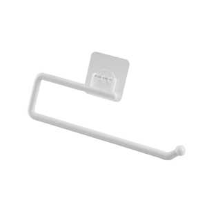 White L-shaped adhesive paper towel holder with non-slip end on a clean background