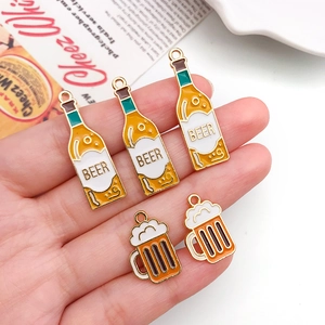 Cartoon beer bottle and mug enamel pendants for DIY handmade jewelry crafts