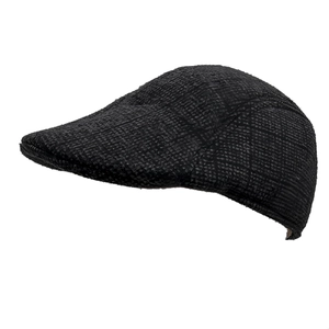 Classic black wool newsboy cap for men with premium plaid texture for autumn and winter