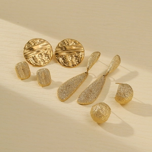 Vintage Frosted Texture Stainless Steel Earrings 18K Gold Plated Hammered Geometric Jewelry For Women