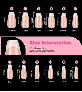 Maattabel met 12 verschillende maten voor lange French tip ballerina kunstnagels
