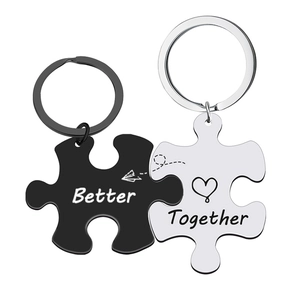 Polished puzzle-shaped keychain set for couples with Better Together engraving