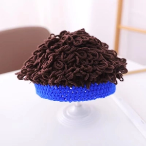 Simpatico cappello parrucca per neonati stile hip-hop con ricci marroni e fascia blu
