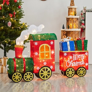 Lighted Christmas train decor with LED warm lights in classic red and green festive colors