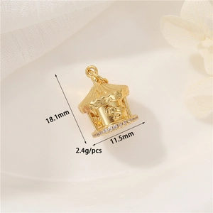 Detailed macro view of 14K gold carousel pendant with dimensions 18.1mm by 11.5mm