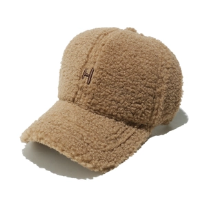 Casquette de baseball d'hiver en polaire sherpa marron avec broderie H et texture chaude
