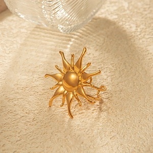 Minimalist stainless steel double-layer sunburst open ring in golden finish