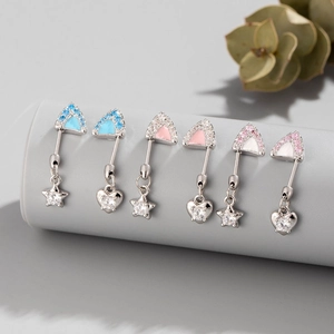 Titanium kitten ear cartilage studs with enamel stars and hearts in multiple colors