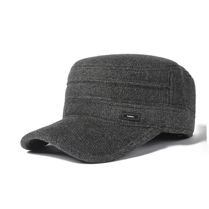 Casquette d'hiver en laine grise pour homme avec surpiqûres et étiquette Fashion