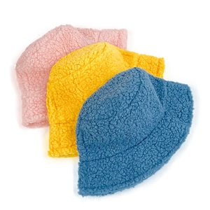 Winter Damen Fischerhut Set aus weichem Teddyfell in Rosa Gelb und Blau Plüsch