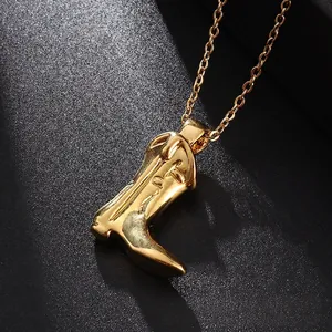 Classic gold cowboy boot pendant necklace for women with polished finish and O-chain