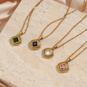 Vintage 316L stainless steel necklace with diamond pattern zircon in four elegant colors