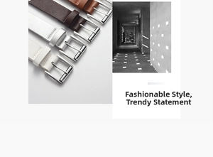 Detail view of four studded PU leather belts in brown, coffee, silver and white with buckles