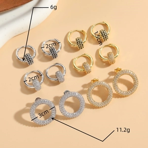 Minimalist gold and silver hoop earrings with zircon pavé in various sizes for women